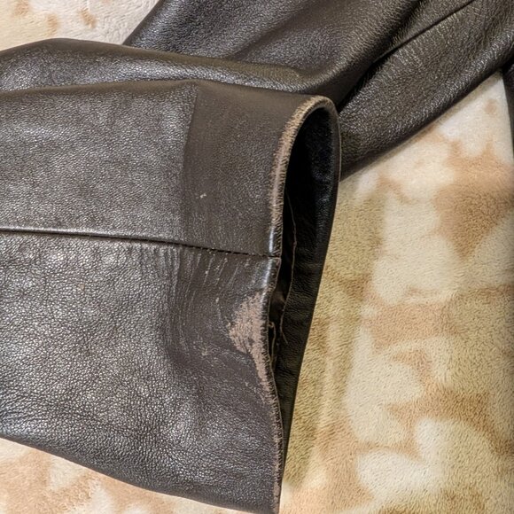 Brown Genuine Leather Sleek Ladies Double Breasted Jacket, Size Large, - Picture 15 of 15